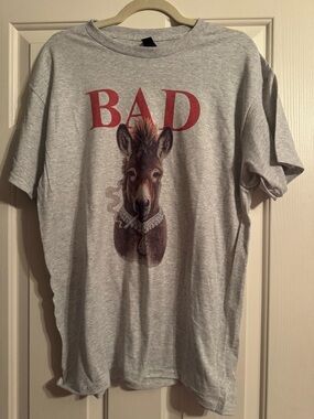 Gray Tee with 'BAD' Donkey Graphic